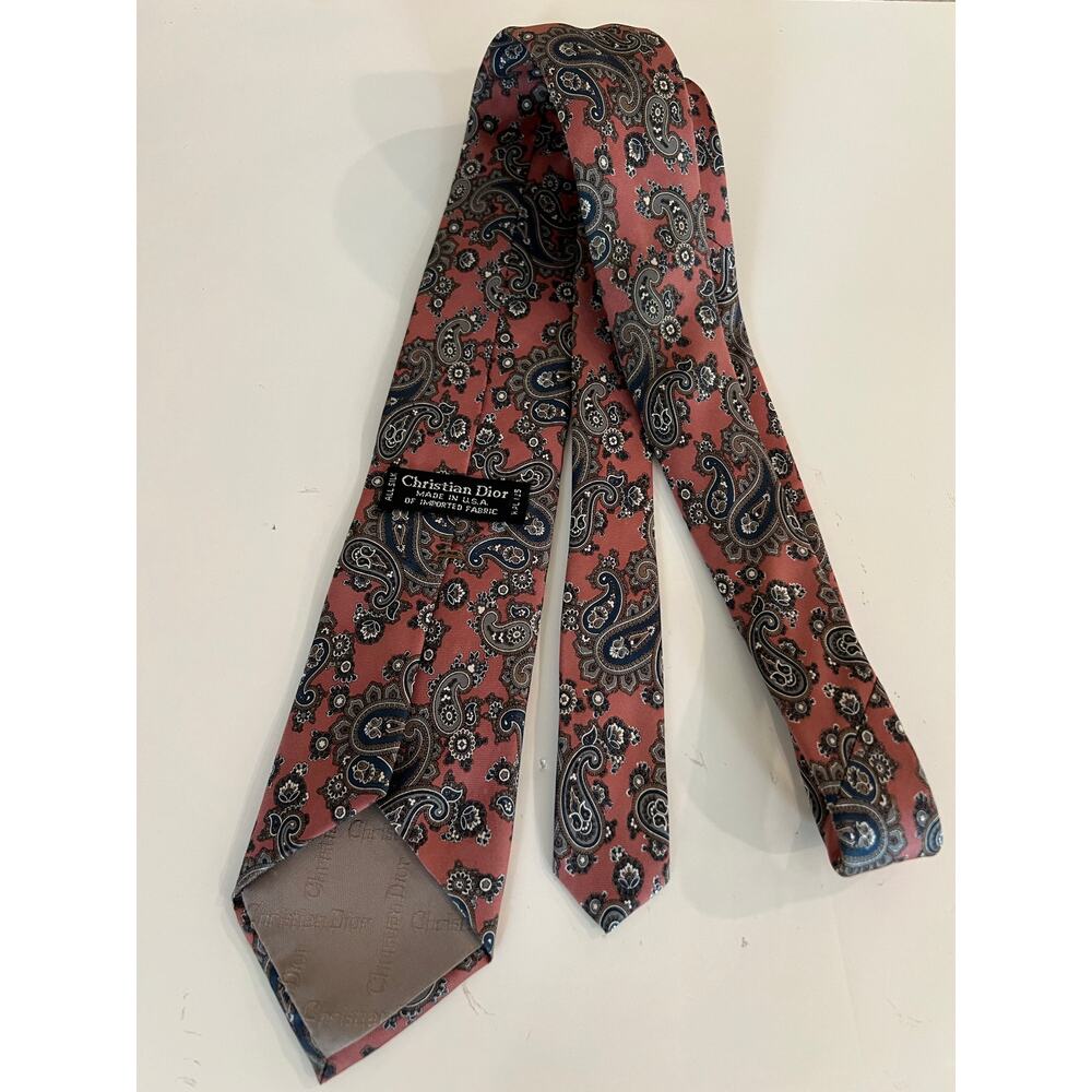 Christian Dior Men's Silk Neck Tie Made in Italy Pink & Blue Paisley Print JL - Picture 3 of 8